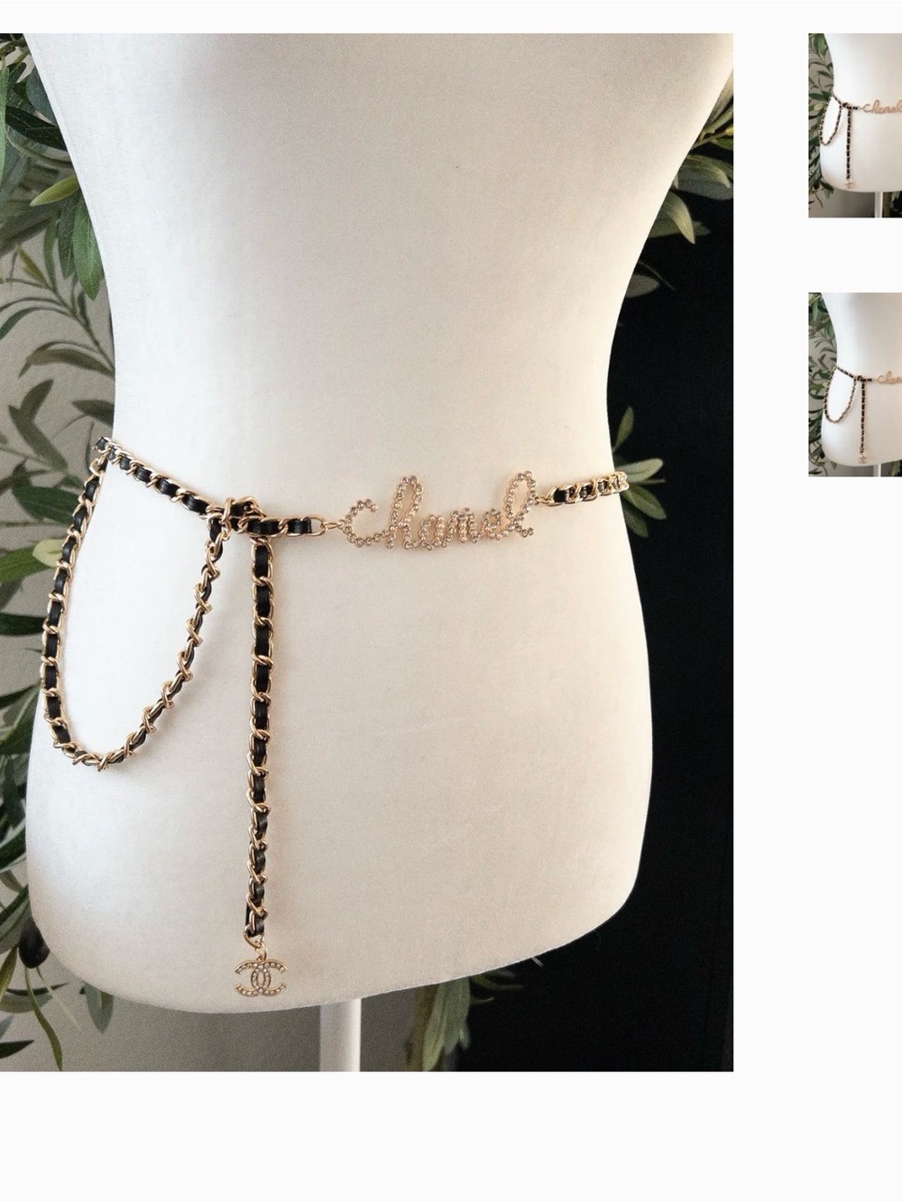 Chanel Gold-Tone Chain Logo Name Belt - Black Leather Weave, STAINLESS STEEL